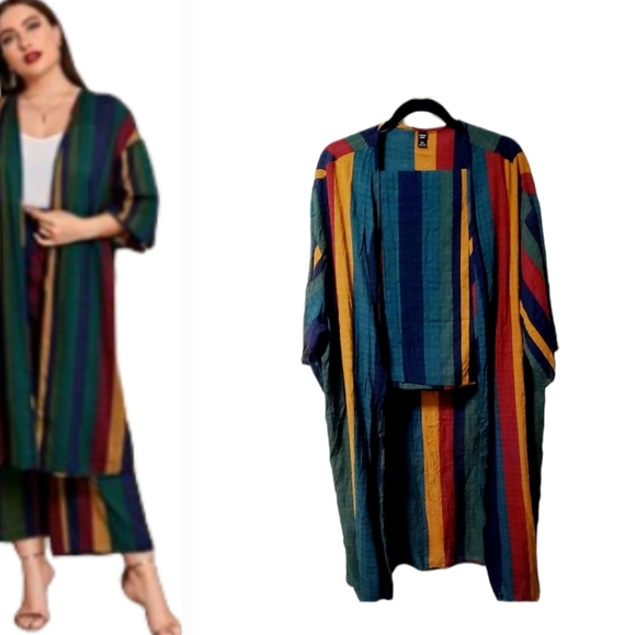 SHEIN NWOT Plus Drop Shoulder Colorblock Palazzo Pant Set